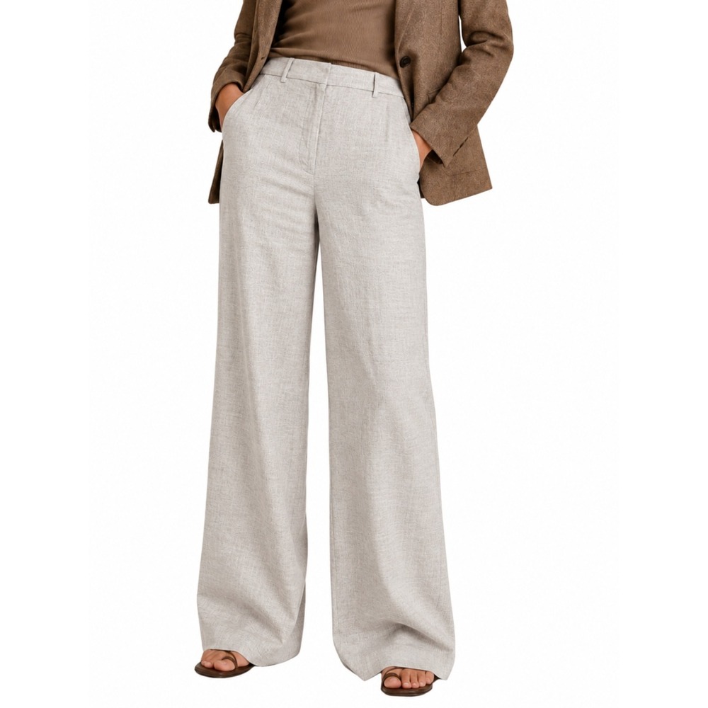 Abercrombie & Fitch Pants 32 14R Oatmeal Sloane Linen Blend Wide Leg Trousers